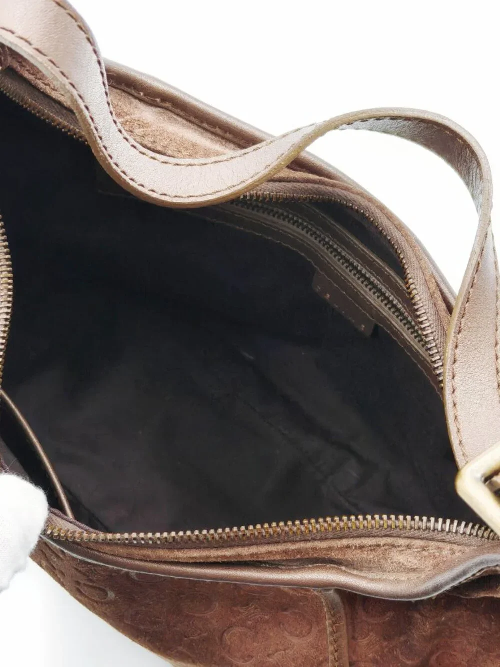 Celine Brown Suede Macadam Monogram Shoulder Hobo Bag Gold Hardware Italy Vintag